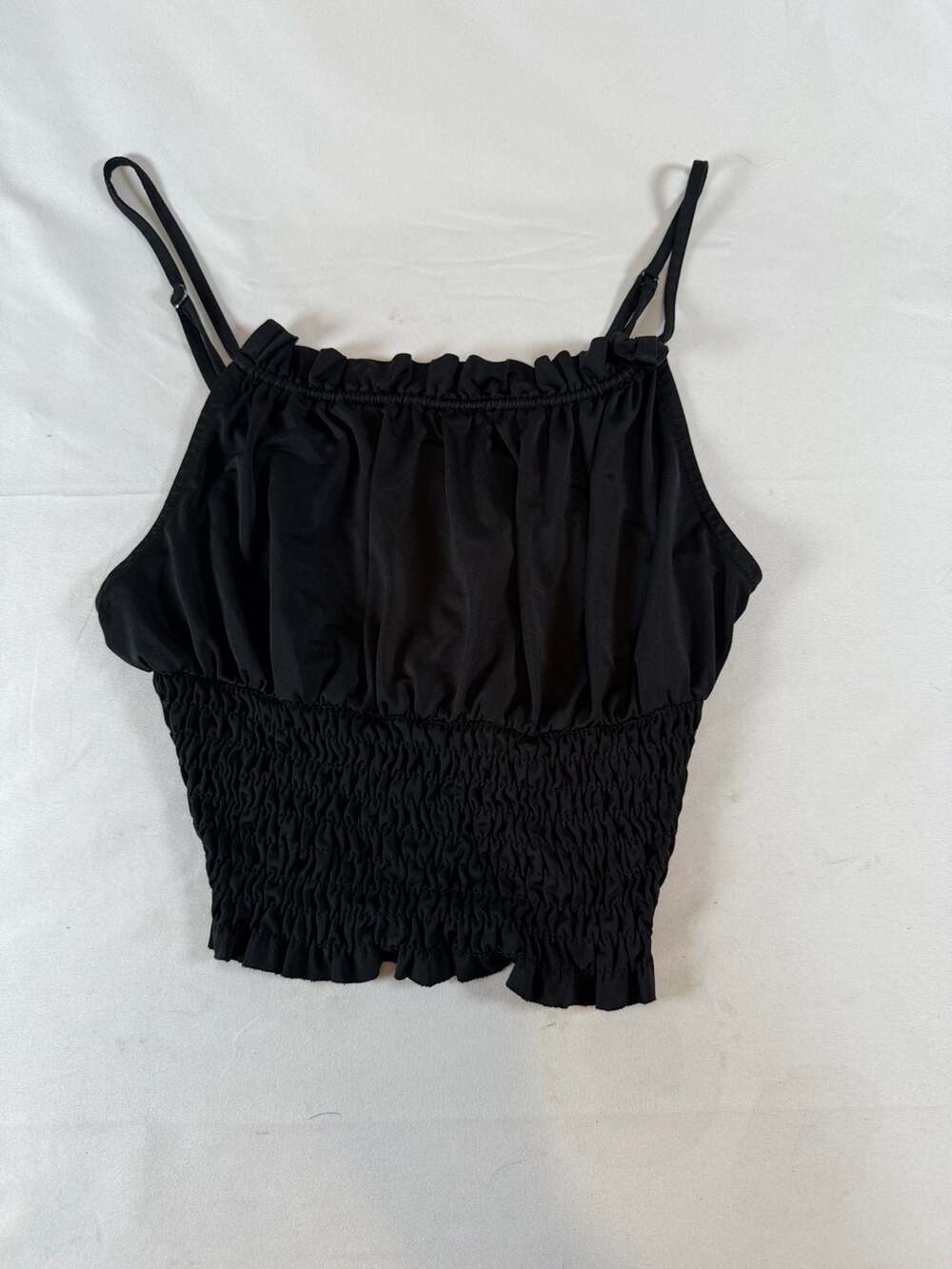 Urban Outfitters Womens Cami Top Size M Black Smocked Ruffle Crop Tank Coquette
